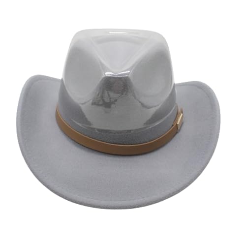 Image of LIDHAY Women Men Classic Felt Wide Brim Western Cowboy Cowgirl Hat with Belt Buckle