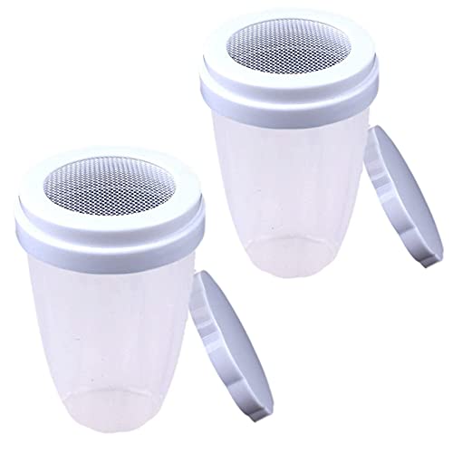 Puderzucker Shaker Mehlsieb Zuckersieb Fein Mehl Sieben Sieb Kunststoff Feinmaschig Puderzucker Sieb Fein Einhand Sieb mit Deckel Sieb Pulver Shaker mit Feinmaschigem füR KüChe Backen Kochen 2 Stück Cover