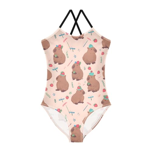 Capybara Strawberry Girls One Piece Swimsuits Summer Quick Dry Beach Bathing Suit - Main Image