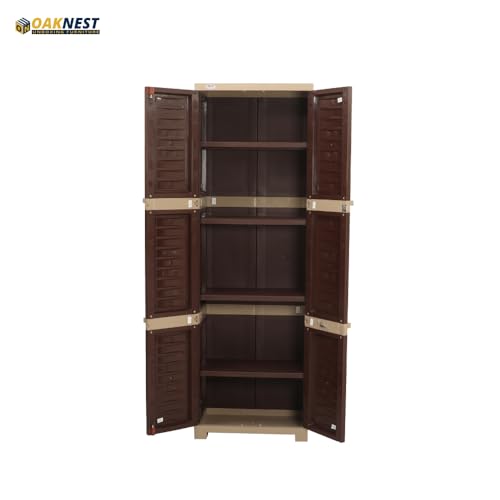 Image of Oaknest Supreme Fusion-03 Plastic Storage Cabinet | Compact & Multipurpose Storage Solution | Waterproof, Durable & Lightweight | Ideal for Home, Office & Garage | Brown and Dark Beige