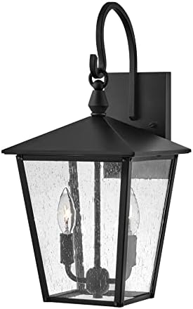 Hinkley Huntersfield Medium Wall Mount Outdoor Lantern, Aluminum, Clear Seedy Glass, Traditional European Style, Black Finish
