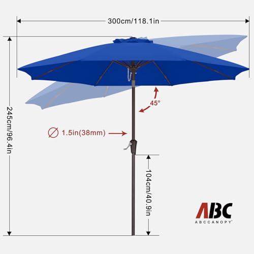 Image of ABCCANOPY 10FT Patio Umbrella Outdoor 8 Ribs Table Umbrella(Blue) | Fade & UV Resistant Fabric,8 Fiberglass Ribs,Smooth Crank System,Wind Resistance,Great for Patio,Backyard,Garden,Deck