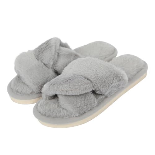 Chaussons peluche femme contre les pieds froids avec fausse fourrure douce et confortable