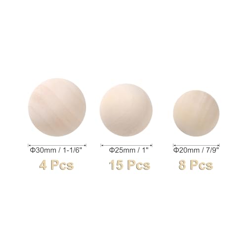 Boules en bois naturel brut uxcell de 1,9 à 3,8 cm pour tous vos projets de loisirs créatifs - 3