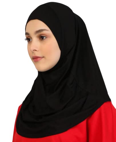 Prien Plain Ready To Wear Hijab for Women, Muslim Instant Turbans, Soft Jersey Scarf, Islamic Clothes, Long Hijabs, Abaya (Black)