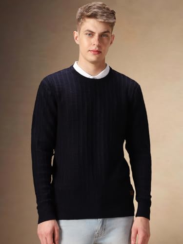 Image of Dennis Lingo Men Solid Acrylic Regular Fit Full Sleeves Pullover Sweater