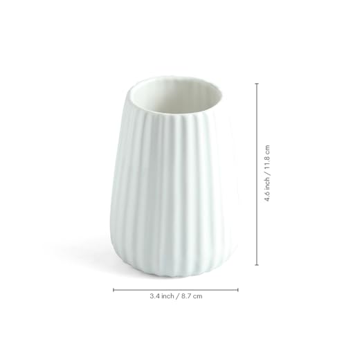 Image of ExclusiveLane 'Classic Calm' Ceramic Soap Dispenser Set for Bathroom Wash Basin Bathroom Accessories Set of 3 (Liquid Soap Dispenser, Toothbrush Holder, Soap Tray Holder, Hand-Embossed)