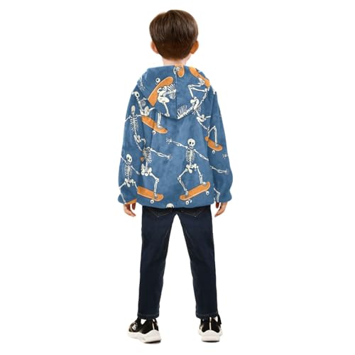 Skateboarding Skeletons Girls Fleece Jacket Girls Fall Jacket Girls Zip Up Hoodie Girls Sherpa Jacket 2-10T4