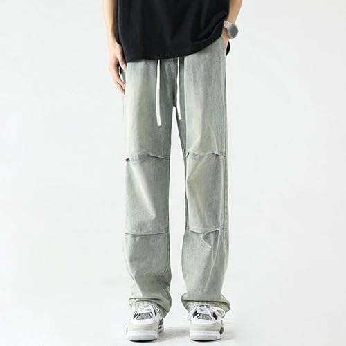 Mens Straight Leg Drawstring Jeans Elastic Waist Lightweight Wide Leg Denim Pants Casual Carpenter Style Trousers3