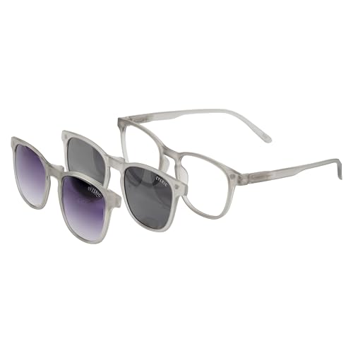 Image of Frosted Grey 3-in-1 Clip-On Eyewear | Polarized & Purple Gradient Lenses