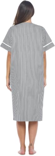Image of Casual Nights Women's Snap - Front House Dress Short Sleeve Woven Housecoat Duster Lounger Robe with Pockets