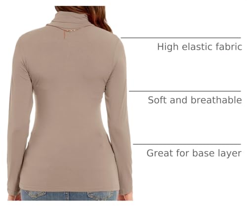 Image of Womens Long Sleeve Turtleneck T-Shirts Casual Lightweight Slim Fit Cozy Base Layer Top
