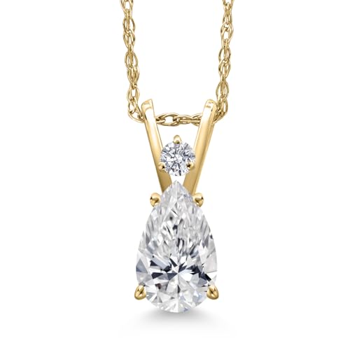 Gem Stone King 14K Yellow Gold Lab Grown Diamond Teardrop Pendant Necklace for Women | 0.75 Cttw | Pear Shape 8X5MM and Round 1.7MM | DEF Color | VVS-VS Clarity | With 18 Inch Chain