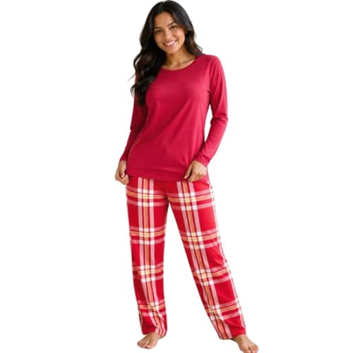 Pijama Feminino Inverno Flanela Xadrez com Blusa Viscolycra Manga Longa, Organiky