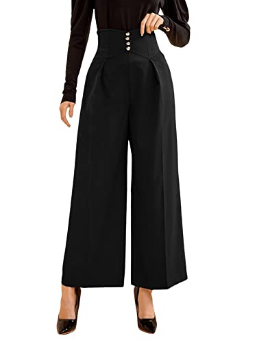 SweatyRocks Women's Elegant High Waist Pleated Pants Button