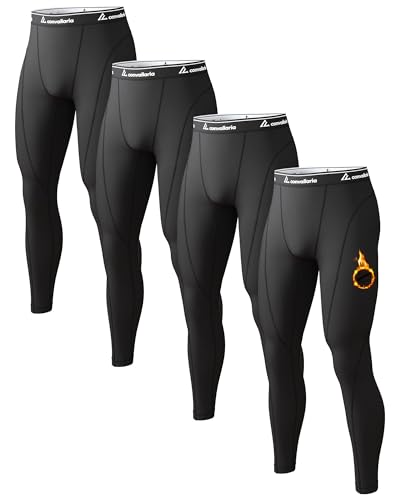 CL convallaria Long Johns for Men Thermal Fleece Lined Compression Pants Athletic Leggings Base Layer Bottoms,Large,4 Pack-4 Black