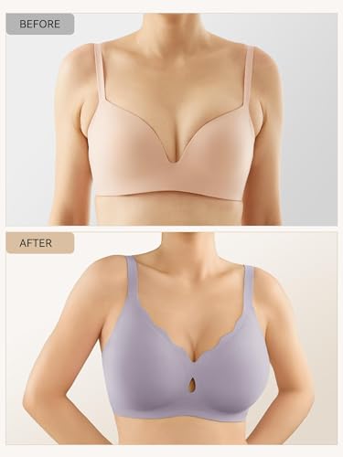 Image of LUCKMEEY Bras for Women No Underwire Wave Push Up Wireless Bra Seamless Bras Full Coverage Bralettes Lift Everyday Bra Grape Purple 3X-Large