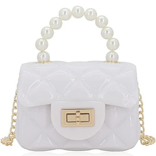Mini Jelly Purse Flap Handbag with Pearls Top Handle Faux Quilted Crossbody Bag