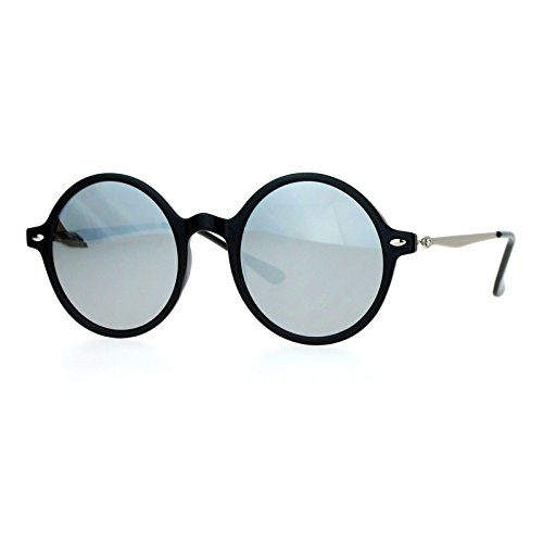 JuicyOrange Unisex Fashion Sunglasses Round Circle Horn Rim Black, Silver Mirror Flat Lens