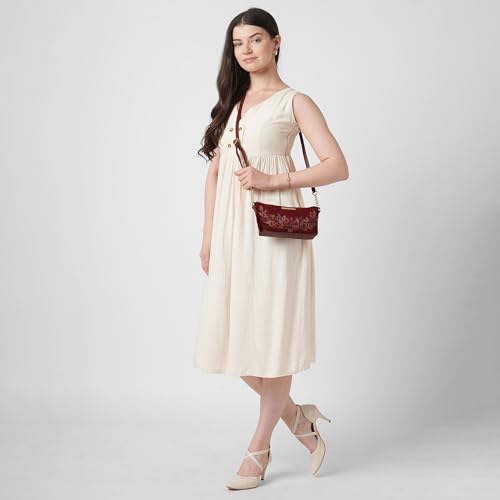 Image of Caprese Siji Tresna Small Sling Bag for Women | Kashida Embroidery Crossbody with Adjustable Strap & Secured Zip Closure | Stylish Handbag for Everyday Use, Travel & Special Occasions