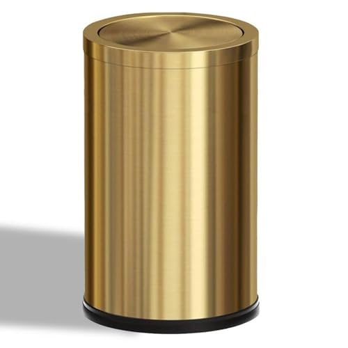 Image of 4.7 Gallon /18L Stainless Steel Bathroom Trash Can,Gold Garbage Bin with Swing Lid, Round, Elegant Waste Basket, for Toilet Bathroom Cafe Kitchen Office Hotel Home (18L-Gold)