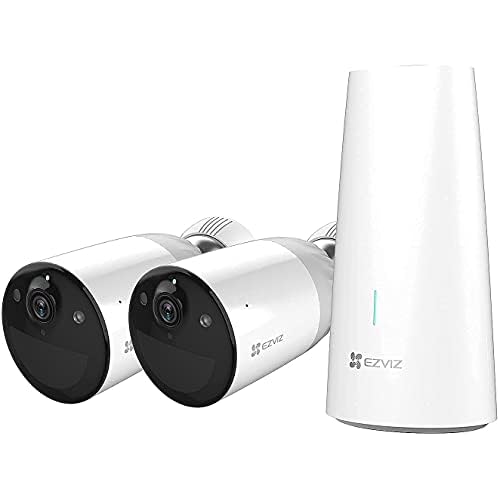 EZVIZ 1080P kabellose IP Kamera, 365 Tage Akkuleistung, Sicherheitssystem mit Farbnachtsicht, PIR Bewegungserkennung, Zwei-Wege-Audio, IP66 wetterfest, kompatibel mit Alexa, BC1-B2 (2 Kamera+1Base)
