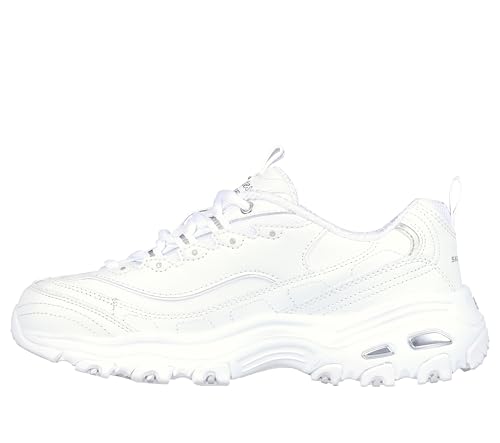 Skechers D'Lites Fresh Start Wide Tênis feminino moderno, Branco/Prata, 7 Wide