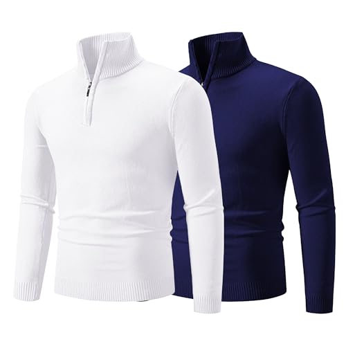 JEKE-DG Men's Turtleneck Solid Long Sleeve Pullover Quarter Zip
