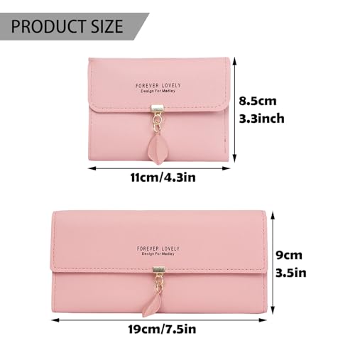 BDSHUNBF 2 Pcs Purses for Women, Ladies Leaf Pendant Coin Long Small Purse with Multiple Card Slots and ID Window Card Holder, Bifold Card Holder Small Purse with Zipper Coin Pocket - Image 3