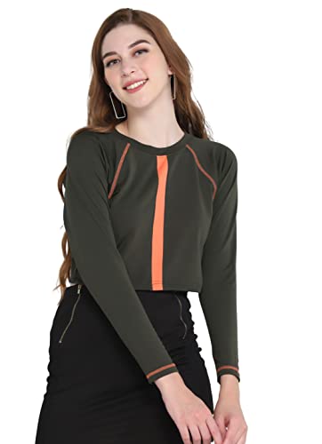 Image of Leriya Fashion Long Sleeve Crop Top Cropped Sweatshirt for Women with Thumb Hole Western Top