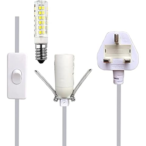 SPHIRES Salt Lamp Replacement Electric Cable with 7W E14 LED Bulb 2 Metal Clip On/Off Switch Himalayan Salt Lamps Wire Spare White 3-Pin UK Plug CE Certified Cable (White) Cover