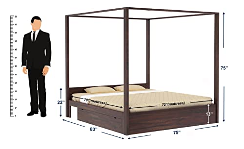 Image of Solid Sheesham Wood King Size Poster Bed 2 Drawer Storage for Bed Room Living Room Home Wooden Double Bed Palang Solid Wood Bedroom Furniture for Hotel (Walnut Finish)