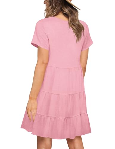 Image of Nova In Sky Women's Summer Dresses 2026 Short Sleeve V-Neck Casual Loose Swing Button Down Casual T Shirt Dresses