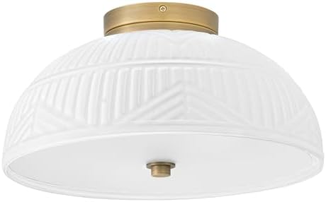 Hinkley Devon Small Two Light Bath Flush Mount Ceiling Light, Modern, Lisa McDennon, Cased Opal Glass with Etched Pattern, Lacquered Brass Finish
