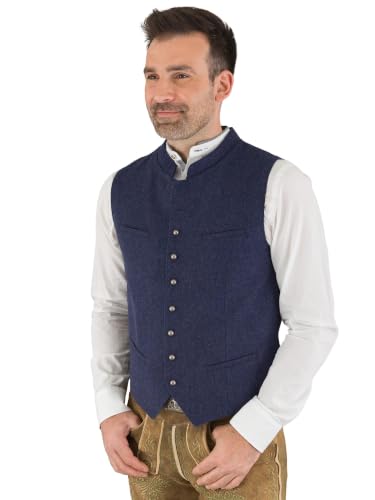 Hammerschmid Trachtenweste Max blau ohne Ärmel klassische Lodenweste für Herren elegantes Gilet für Männer 50