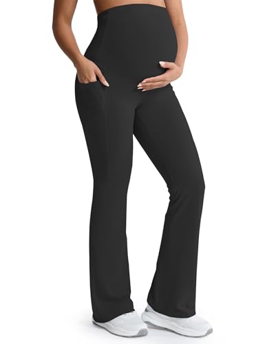Mama Land Black Maternity Flare Leggings Over The Belly...