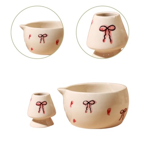 Image of Craftribal Handmade Ceramic Ribbon Matcha Bowl with Whisk Holder - Pottery Chawan for Japanese Tea Ritual, Matcha Lovers & Gifting|Bowl - 5.5 inches|Holder-2.5 inches|Design-Ribbon