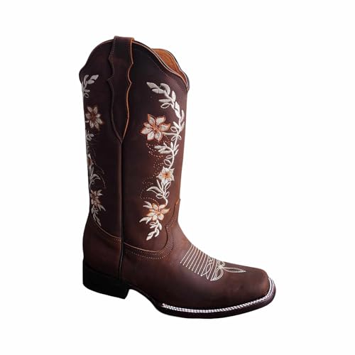 Dona Michi WOMENS COWGIRL Square toe leather Flower embroidered Design with zipper Botas para Mujer con Zierre4
