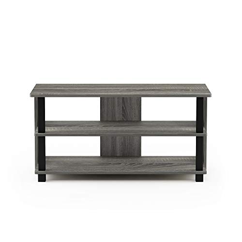Image of Furinno Sully 3-Tier Stand for TV up to 40, French Oak Grey /Black | Rectangular Entertainment Center with Open Shelf, TV Console, Open Frame for Cable Management, for Living Room, Bedroom