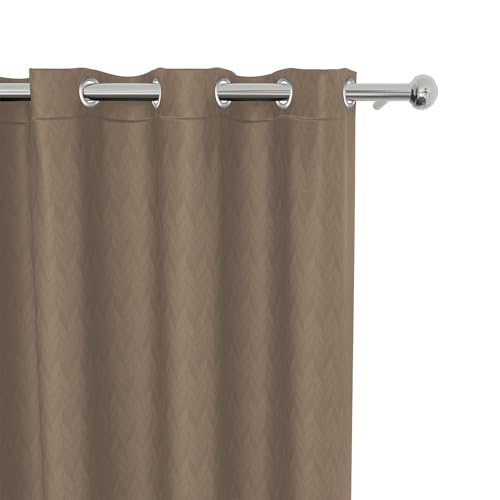 Image of LINENWALAS 100% True Blackout Curtains 6 Feet Long - Set of 2 Panels, Herringbone Embossed Design Complete Light Block Thermal Insulated & Noise Reducing Room Darkening Curtains (Light Brown)