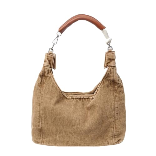 Image of LIZHAOCAI Women Denim Shoulder Handbag Underarm Bag Tote Purse (Khaki)