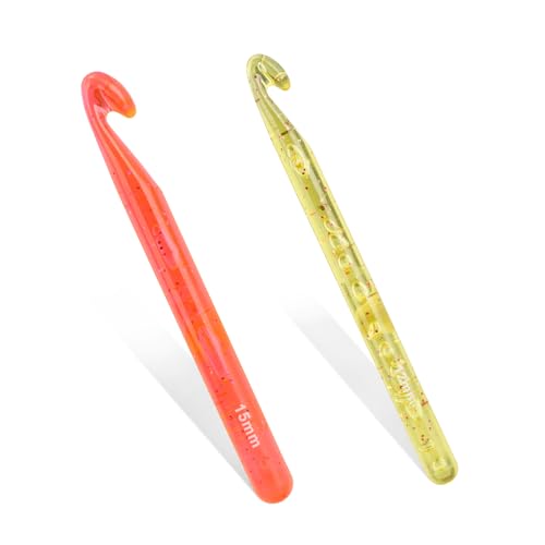 2PCS Large Crochet Hooks Size15mm Size12mm Crochet Hooks for Arthritic Hands Ergonomic Crochet kit for Beginners Plastic Crystal Knitting Needles for Handmade DIY