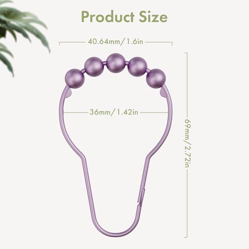 Image of Amazer Shower Curtain Hooks, Rust Resistant Purple Shower Curtain Hooks for Bathroom, Stainless Steel Glide Shower Hooks Hangers for Bathroom Shower Rods Curtains, Set of 12 Hooks, Greyish-Purple