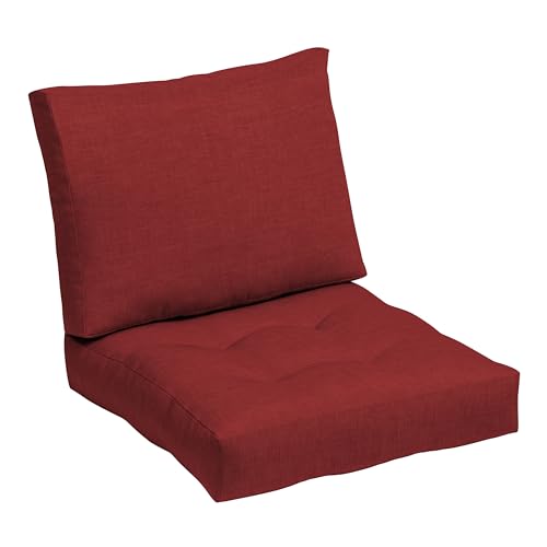 Image of ARDEN Outdoor Plush Modern Tufted Blowfill Deep Seat Set, 24 in x 24 in, Weather-Proof, Rain-Proof, Fade Resistant Patio Cushion, Ultra Cozy Ruby Red Leala