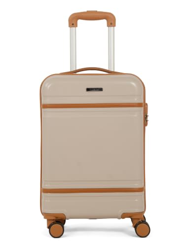 Image of Teakwood Cabin Size 8 Wheels Trolley Bag, Hard Cabin with Zipper Closure, Adjustable Push Button & Cross Side Strap, Number Lock System 360 Degree (Small, Toupe)