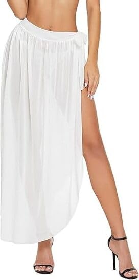 Sheer Beach Sarong Wrap Skirt, Side Slit, Black Chiffon Cover Up-image-32