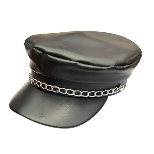 RmKbe Biker Cap Mütze Schwarz Biker Kostüm Zubehör für Damen Herren Halloween Unisex – Erwachsene