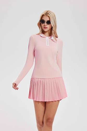 Image of Tennis Skirt Sets for Women Zipper Color Block High Waisted Golf Polo Two Piece Skirt Set Women 2 Piece Outfits