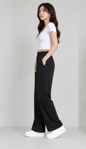 Image of Samfor Woman's Loose Fit Track Pants - Polycotton Joggers with Elastic Waistband & Side Pockets, Lower Comfortable for Gym, Running & Casual Wear