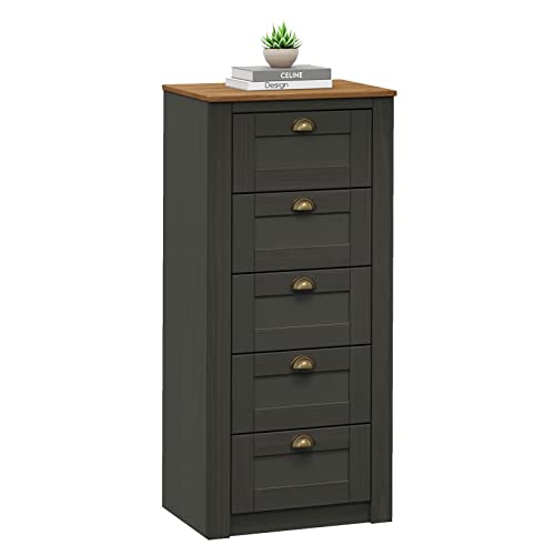 IDIMEX Chiffonnier Bolton Commode Meuble de Rangement avec 5 tiroirs, Style Classique, en pin Massif lasuré Gris Anthracite et Brun